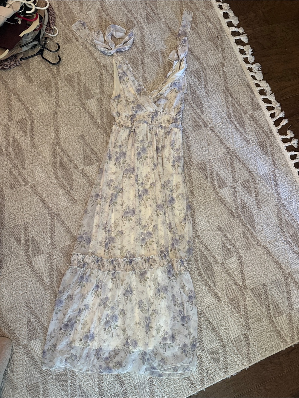 Very J Lavender Floral Tie-Shoulder Maxi Dress